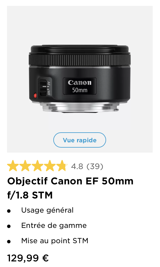 50mm f/1.8 prix